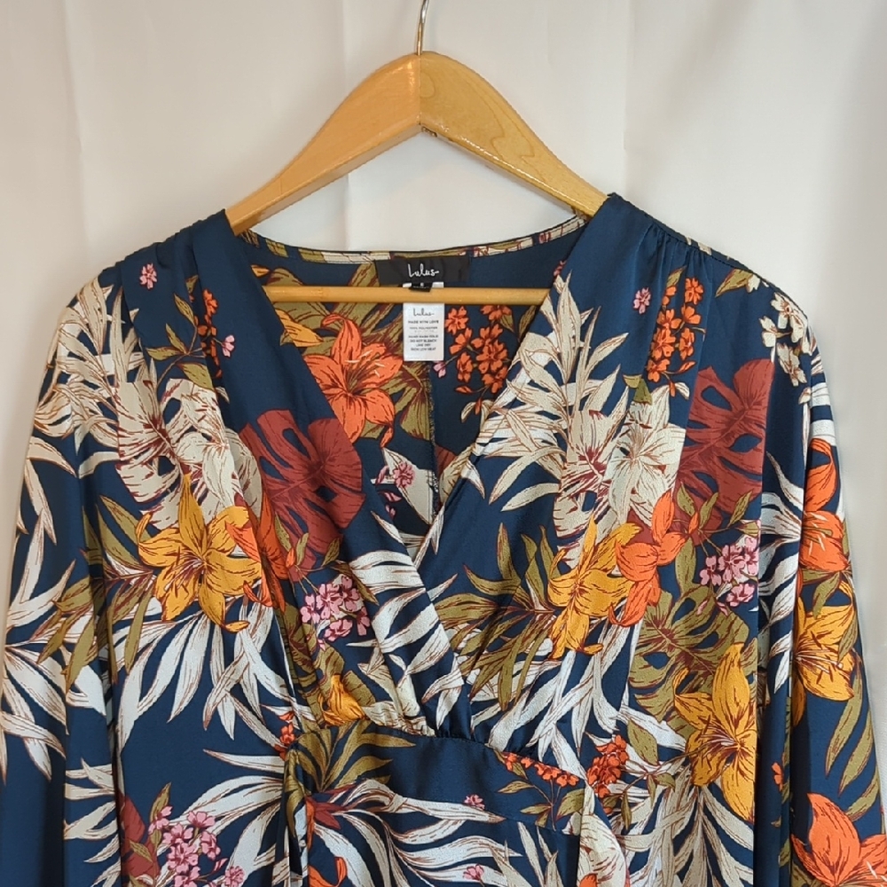 Lulu's Take a Holiday Navy Blue Tropical Print Maxi Dress l Size Small - Picture 4 of 6